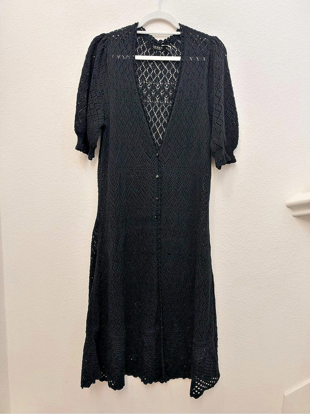Lauren Ralph Lauren Black Knit Cardigan Duster XXL Like New Boho Cover-up